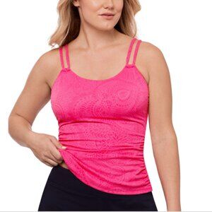 Swim Solutions Women's Paisley-Print Tunnel Tankini Top Pink Size 12 4790